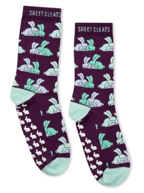Sheet Cleats Matt Ripe Socks with white and teal bunny patter